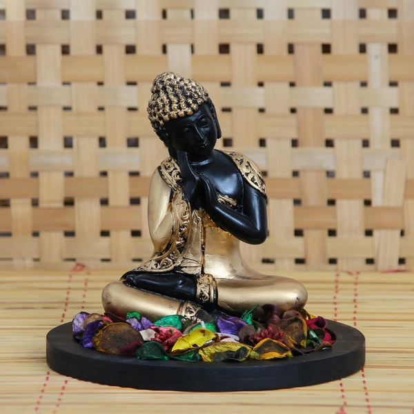 Polyresin Black And Golden Resting Buddha Statue