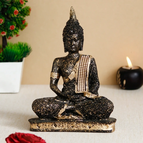 Golden And Black Meditating Lord Buddha Handcrafted