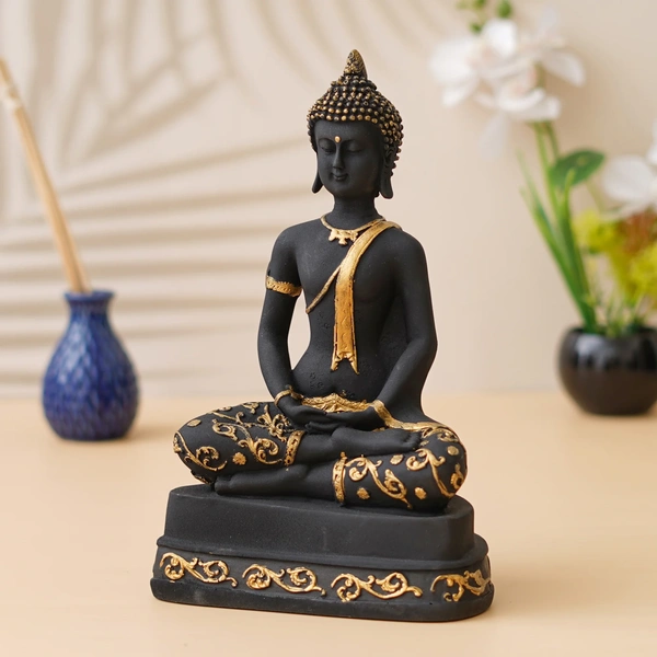 Black & Golden Polyresin Handcrafted Meditating Buddha Statue