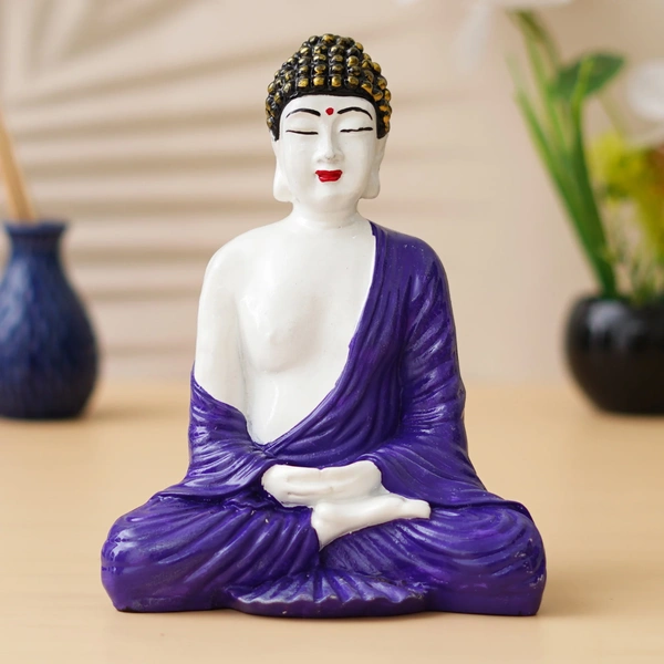 Purple & White Polyresin Handcrafted Meditating Buddha Statue
