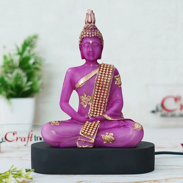Purple & Golden Polyresin Handcrafted Meditating Lord Buddha Statue