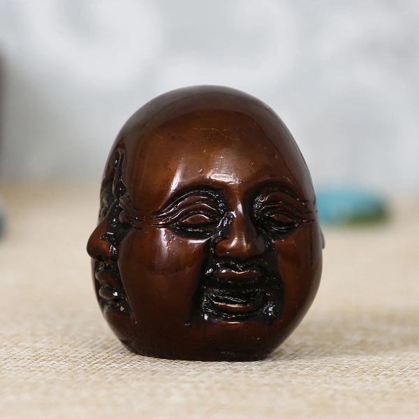 Antique Finish 3 Side Laughing Buddha Face Statue