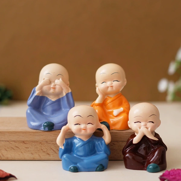 Set Of 4 Cute Little Monk Buddha Statues