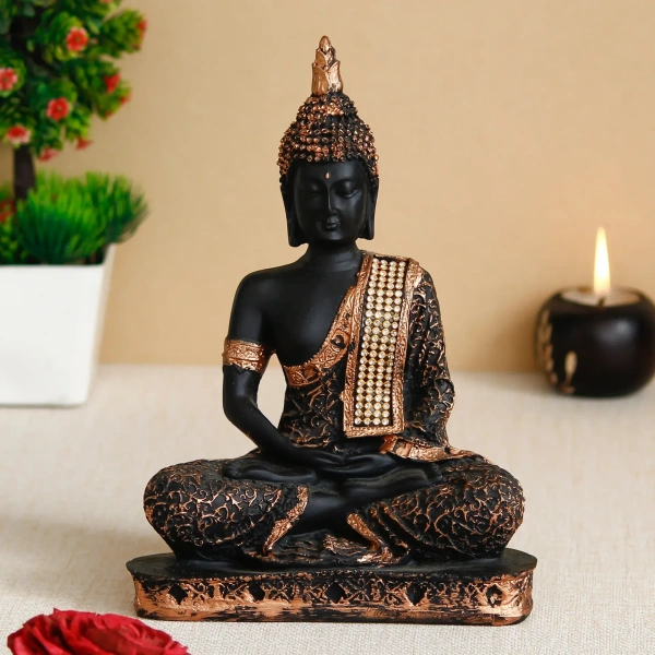 Black And Copper Meditating Lord Buddha Handcrafted