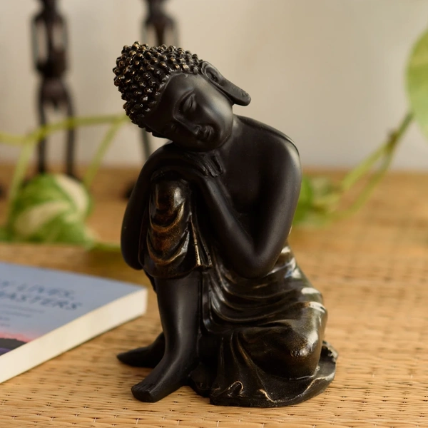 Polyresin Black Resting Buddha On Knee Statue