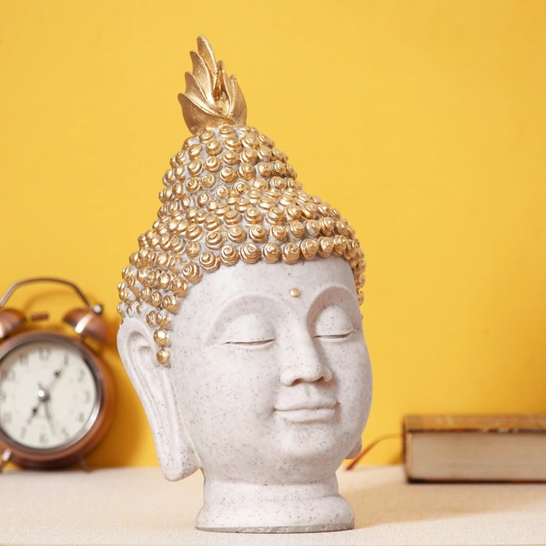Polyresin Gold And White Meditating Buddha Head Statue
