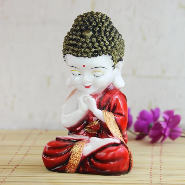 Polyresin Red And White Praying Monk Buddha Statue