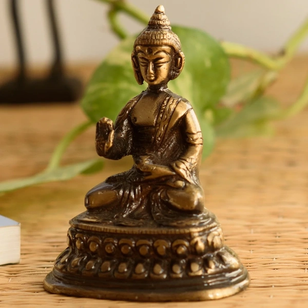 Golden Brass Meditating Buddha Statue