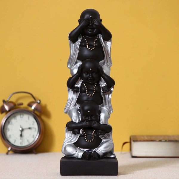 Polyresin Silver And Black Set Of 3 Laughing Buddha Idol