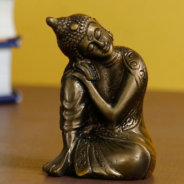 Metal Resting Buddha On Knee Statue