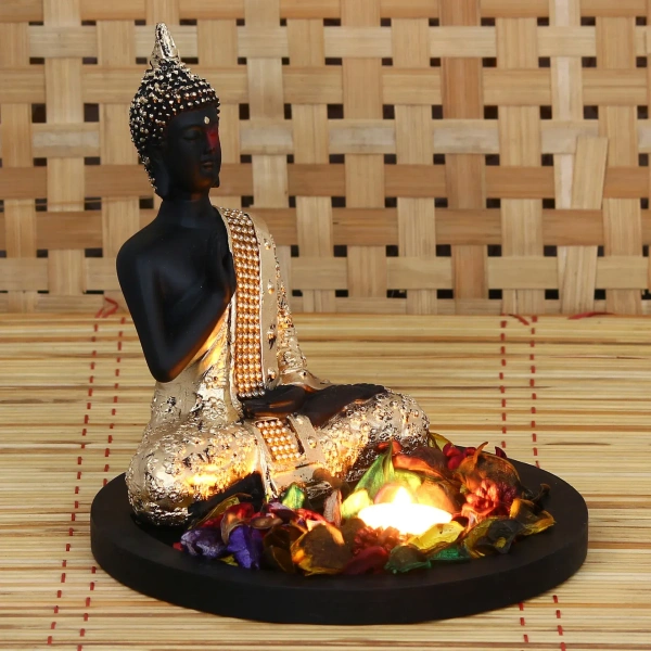 Polyresin Black And Golden Meditating Blessing Buddha Statue