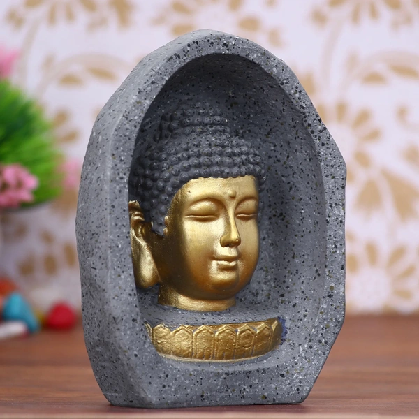 Grey & Golden Peaceful Lord Buddha Face Statue