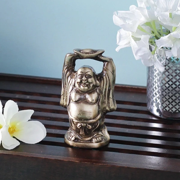 Standing Laughing Buddha Statue Holding A Gold Ingot