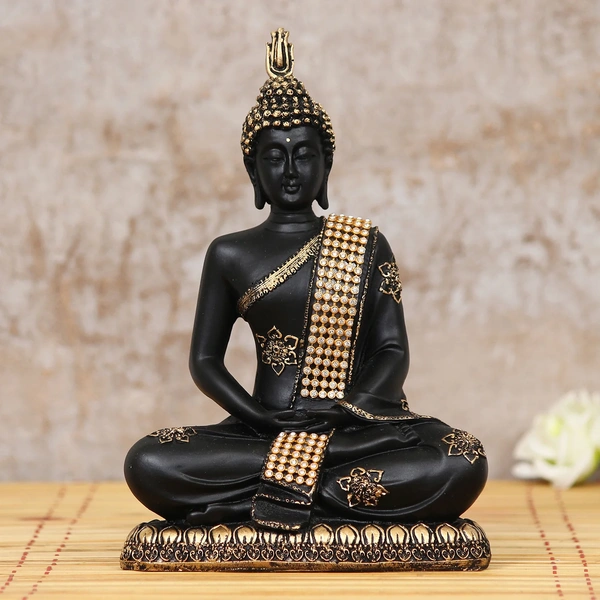 Polyresin Black And Golden Handcrafted Meditating Buddha Statue