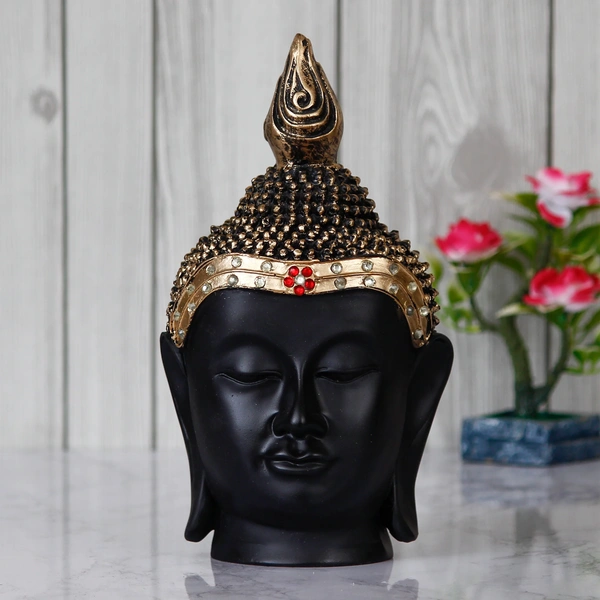 Polyresin Gold And Black Meditating Buddha Head Statue