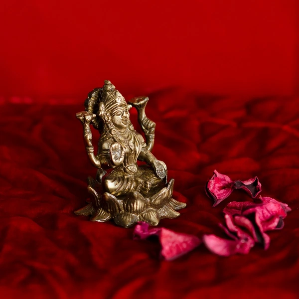 Antique Finish Brass Goddess Laxmi On Lotus