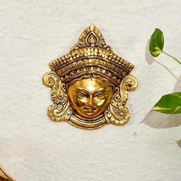 Golden Goddess Durga Face Metal Wall Hanging