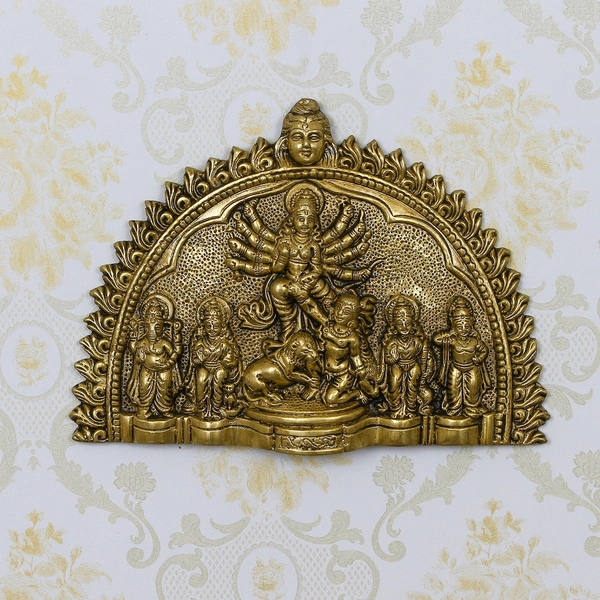 Golden Brass Goddess Durga Mata Wall Hanging