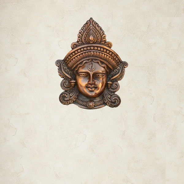 Brown Metal Goddess Durga Face Wall Hanging