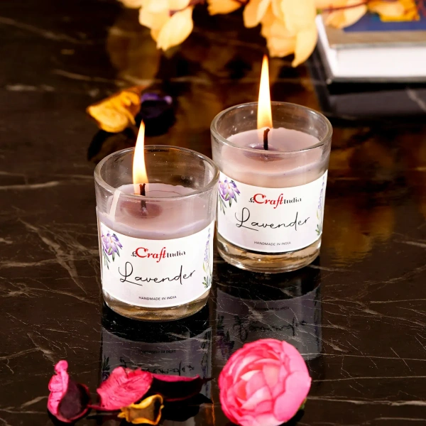 Set Of 2 Lavender Scented Glass Candle