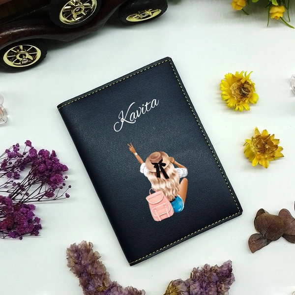 Customized Passport Cover With Vegan Leather - Blue
