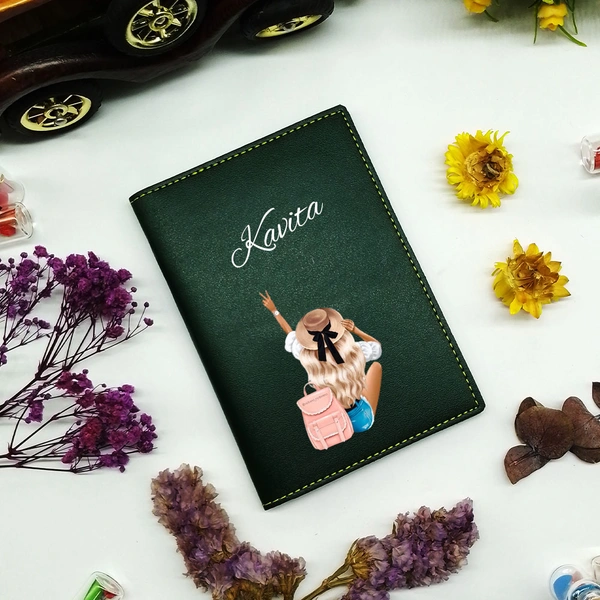 Customized Passport Cover With Vegan Leather - Olive