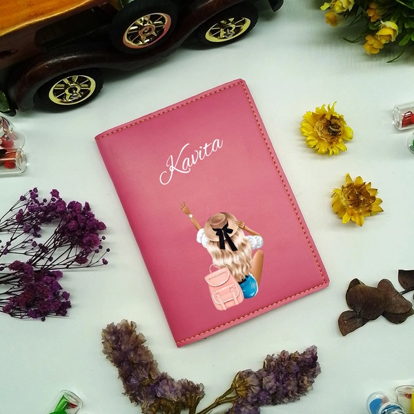Customized Passport Cover With Vegan Leather - Pink