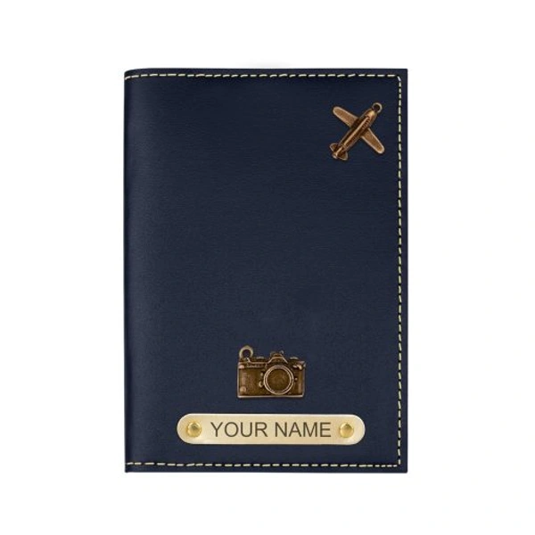 Personalized Leather Passport Cover - Blue