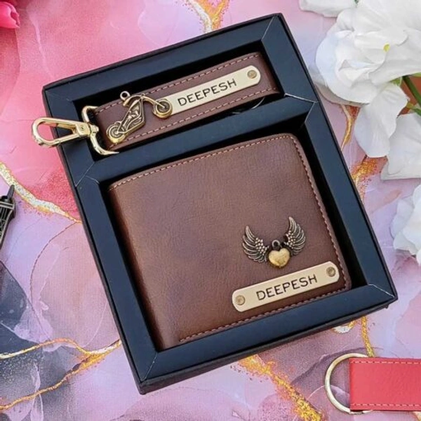 Customized Premium Nexon Leather Wallet Keychain Combo - Tan