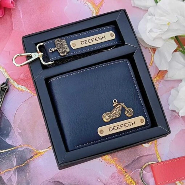 Customized Premium Nexon Leather Wallet Keychain Combo - Blue