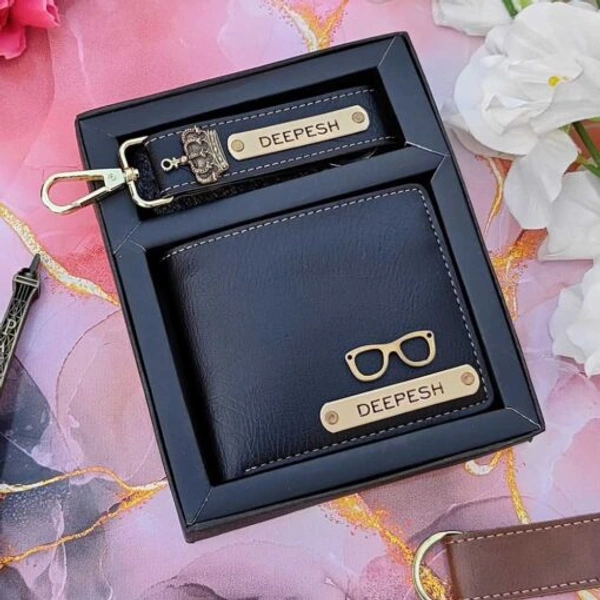 Customized Premium Nexon Leather Wallet Keychain Combo - Black