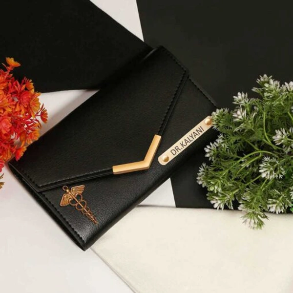 Elegant Personalized Women's Wallet With Charm | Black