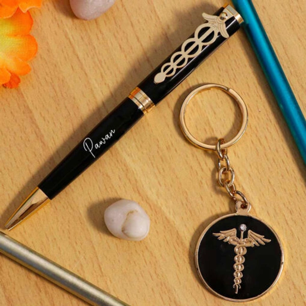 Personalized Black-Gold Pen Keychain Combo
