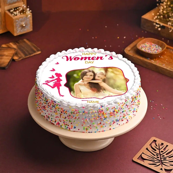 Round Shaped Womens Day Photo Cake - 500 Gm