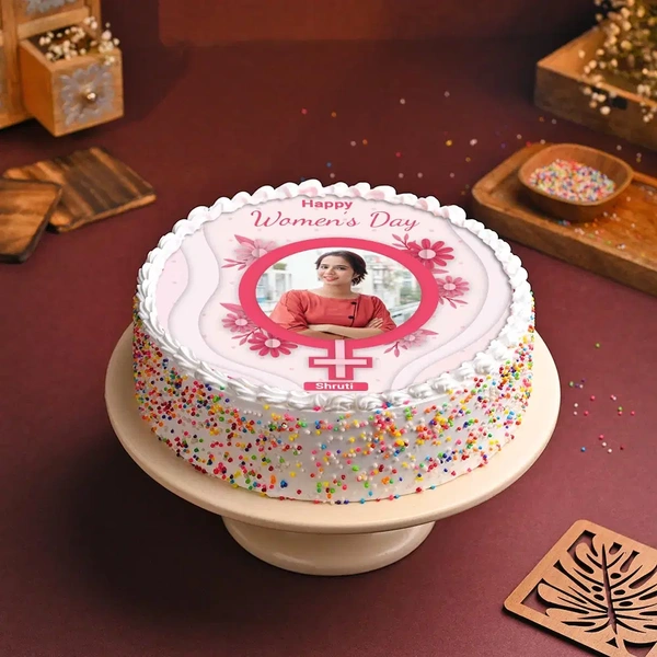 Women's Day Round Photo Cake - 1.5 Kg