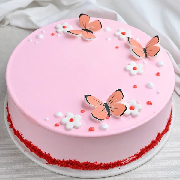 Butterfly N Flowers Red Velvet Cake - 1 Kg