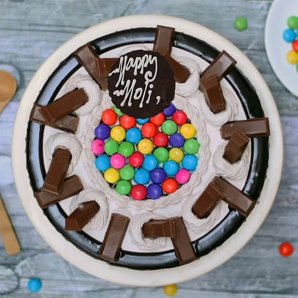 Round Shaped Kitkat And Gems Cake - 1 Kg