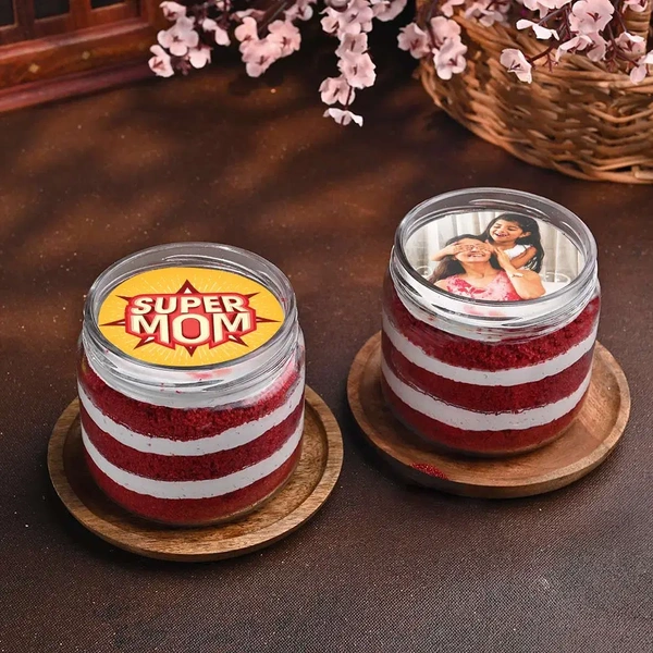 Super Mom Red Velvet Photo Jar Cakes - 375 Ml