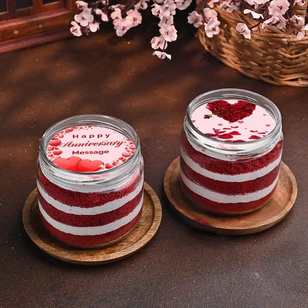 Romantic Red Velvet Anniversary Photo Jar Cakes - 375 Ml