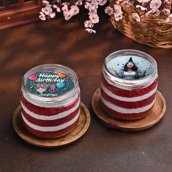 Personalised Bday Red Velvet Jar Cakes - 375 Ml
