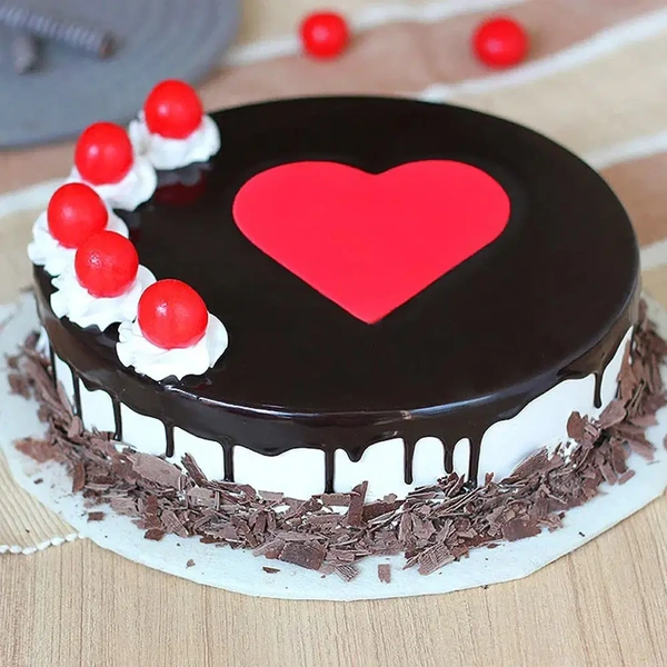 Black Forest Cake With Cherries & Heart - 1.5 Kg