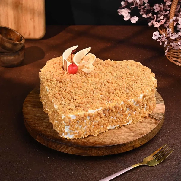 Heart Shaped Butterscotch Cherry Topped Cake - 2 Kg