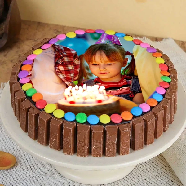 KitKat Gems Photo Cake - 1.5 Kg