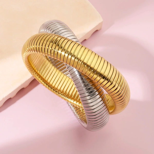 Ornate Obsession Silver Gold Bracelet - Thick