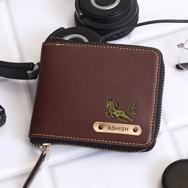 Personalized Unisex Brown Wallet with Name & Charm