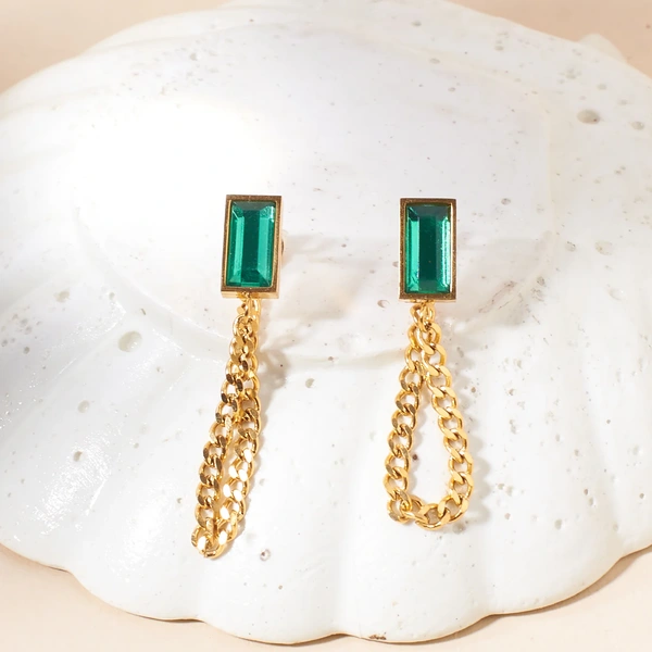 Green Envy Gemstone Gold Earrings