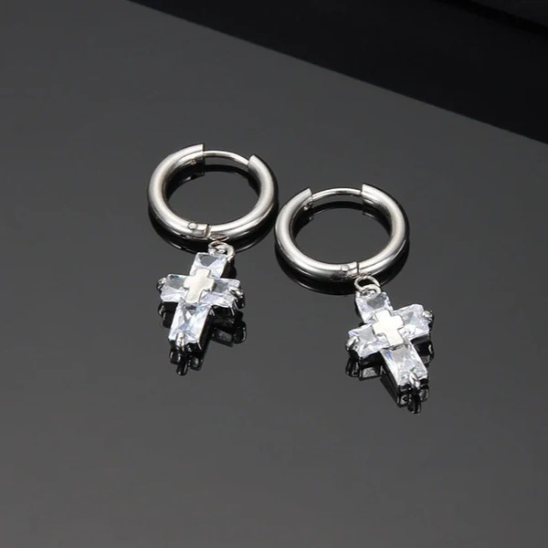 Crystal Cross Silver Earrings