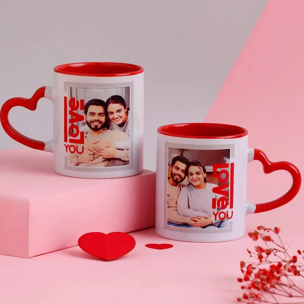 Personalised Red Heart Handle Mugs