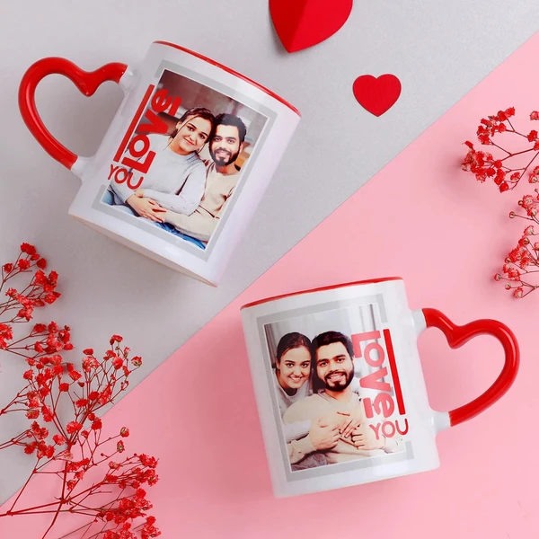 Personalised Red Heart Handle Mugs