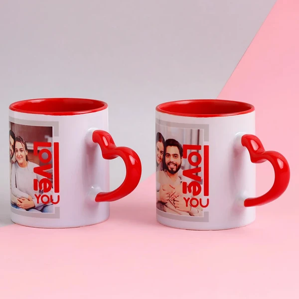 Personalised Red Heart Handle Mugs